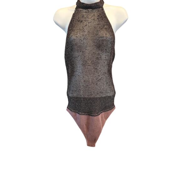 NWT Intimately free size chain link see through high neck gold bodysuit M grunge - Picture 1 of 8